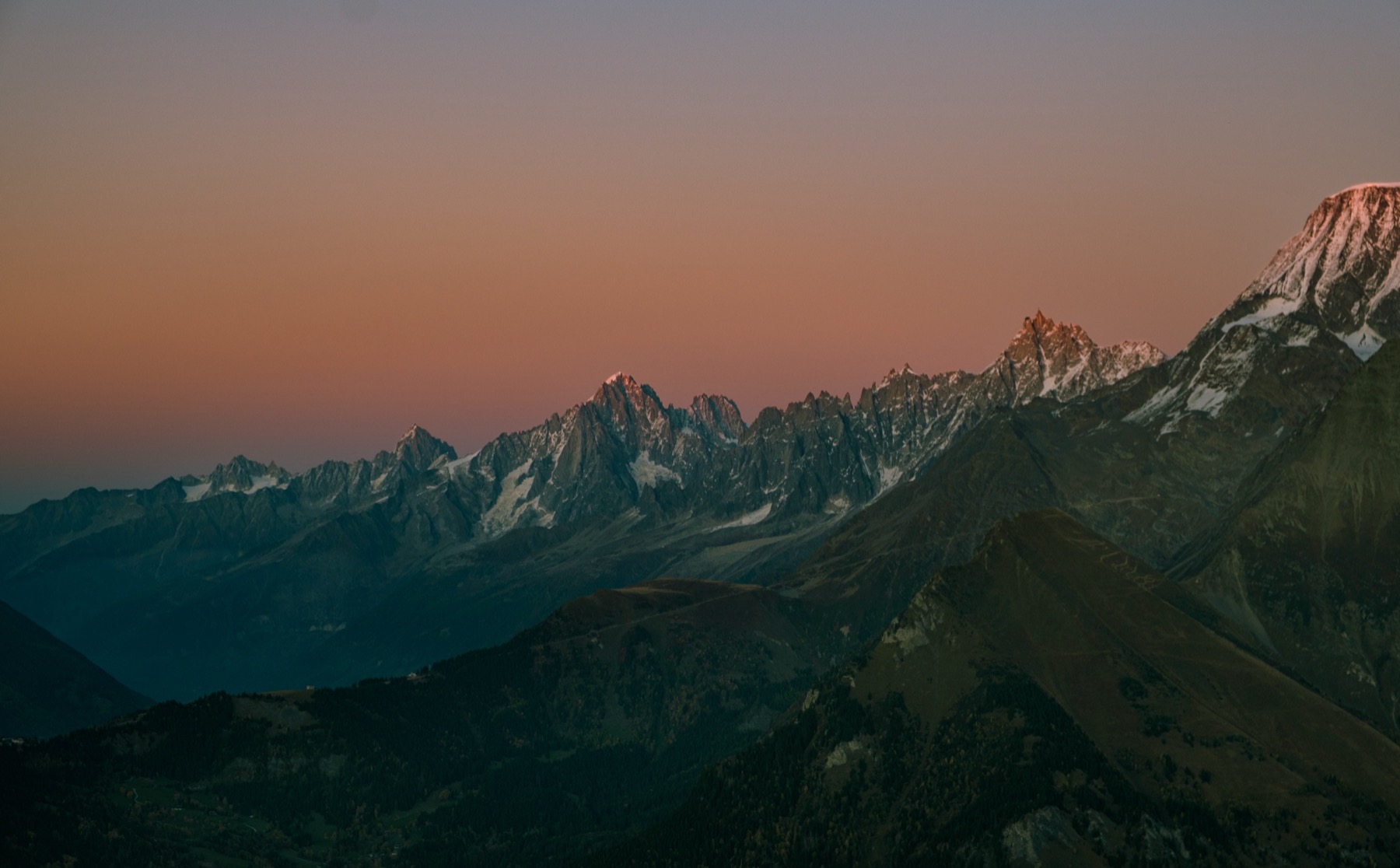 Sunset over the Mont Blanc massif from Mont Joly